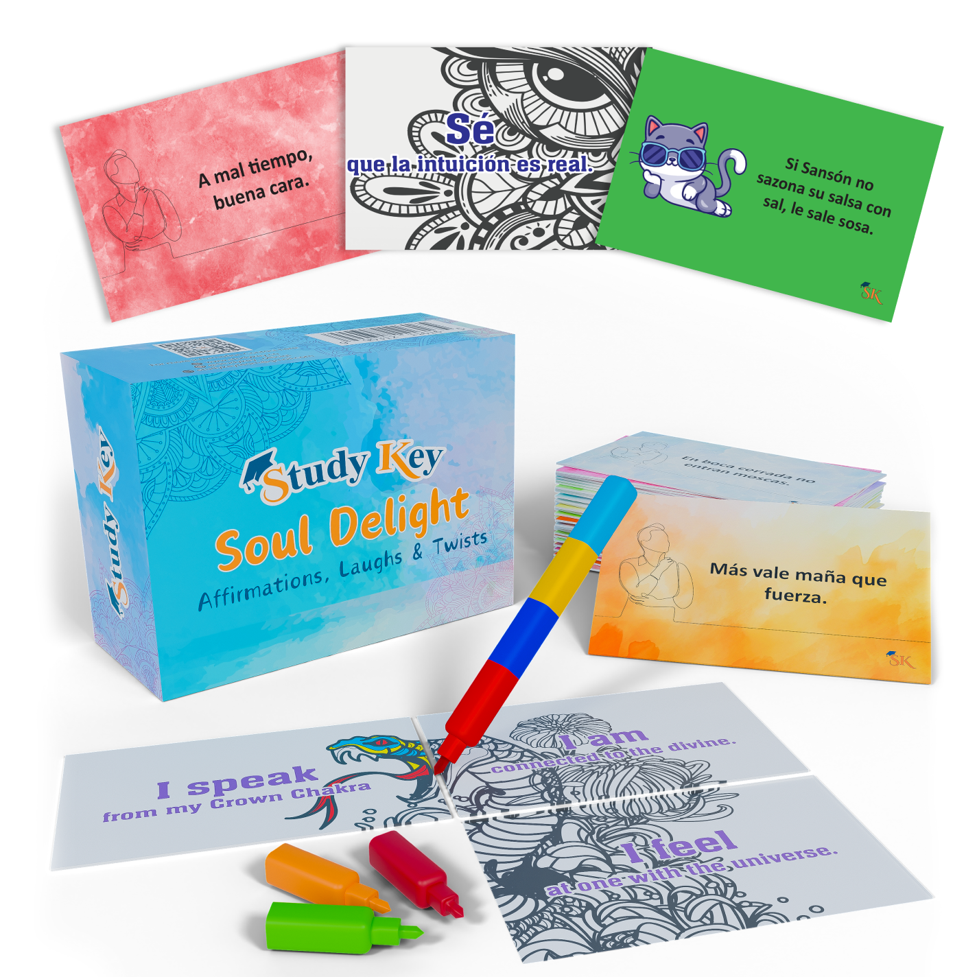 Affirmation cards, Tongue twisters, Coloring Mandalas!